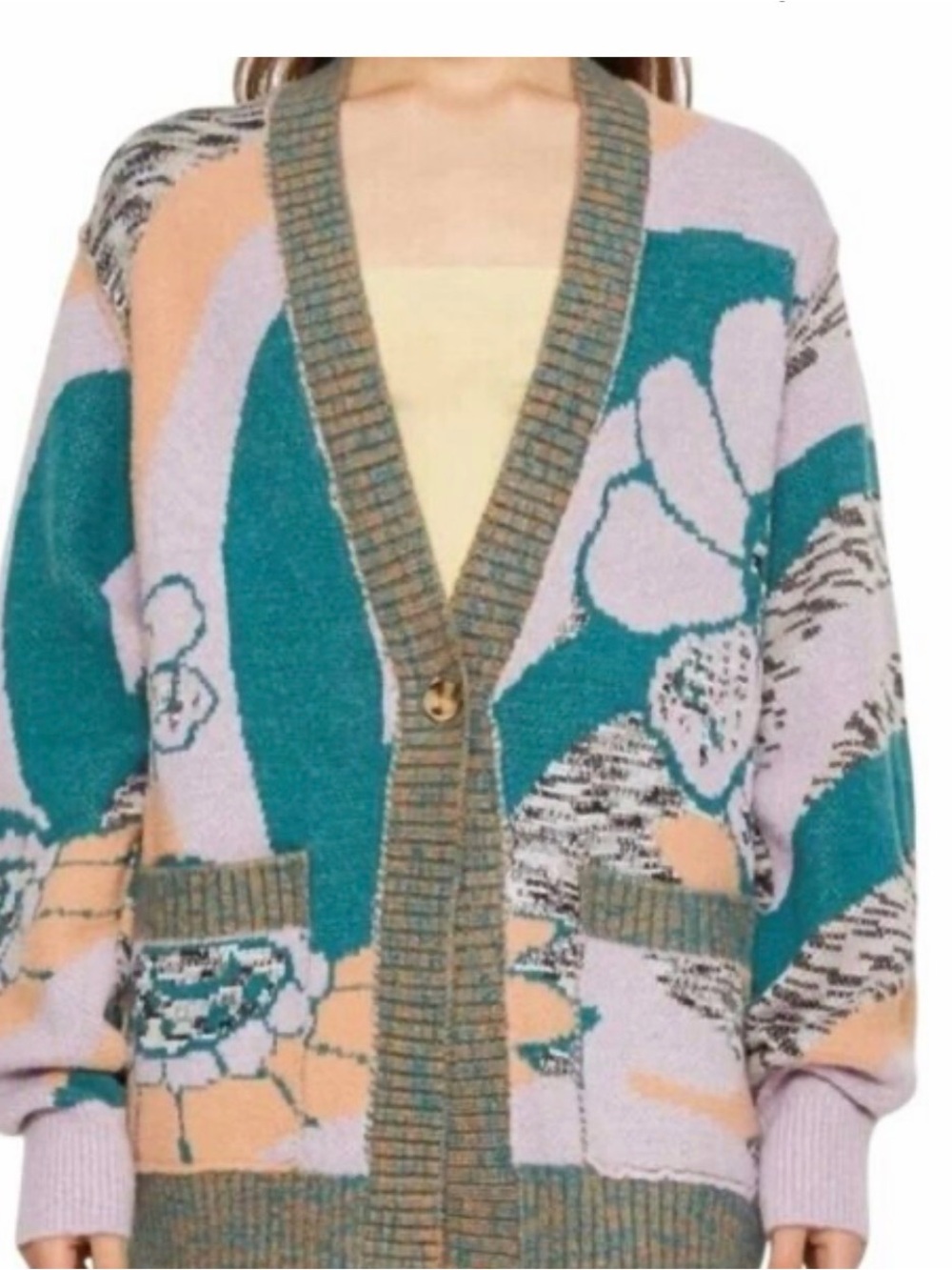 Free People Free People August Orchid Teal Combo Chunky Knit Wool sweater xl